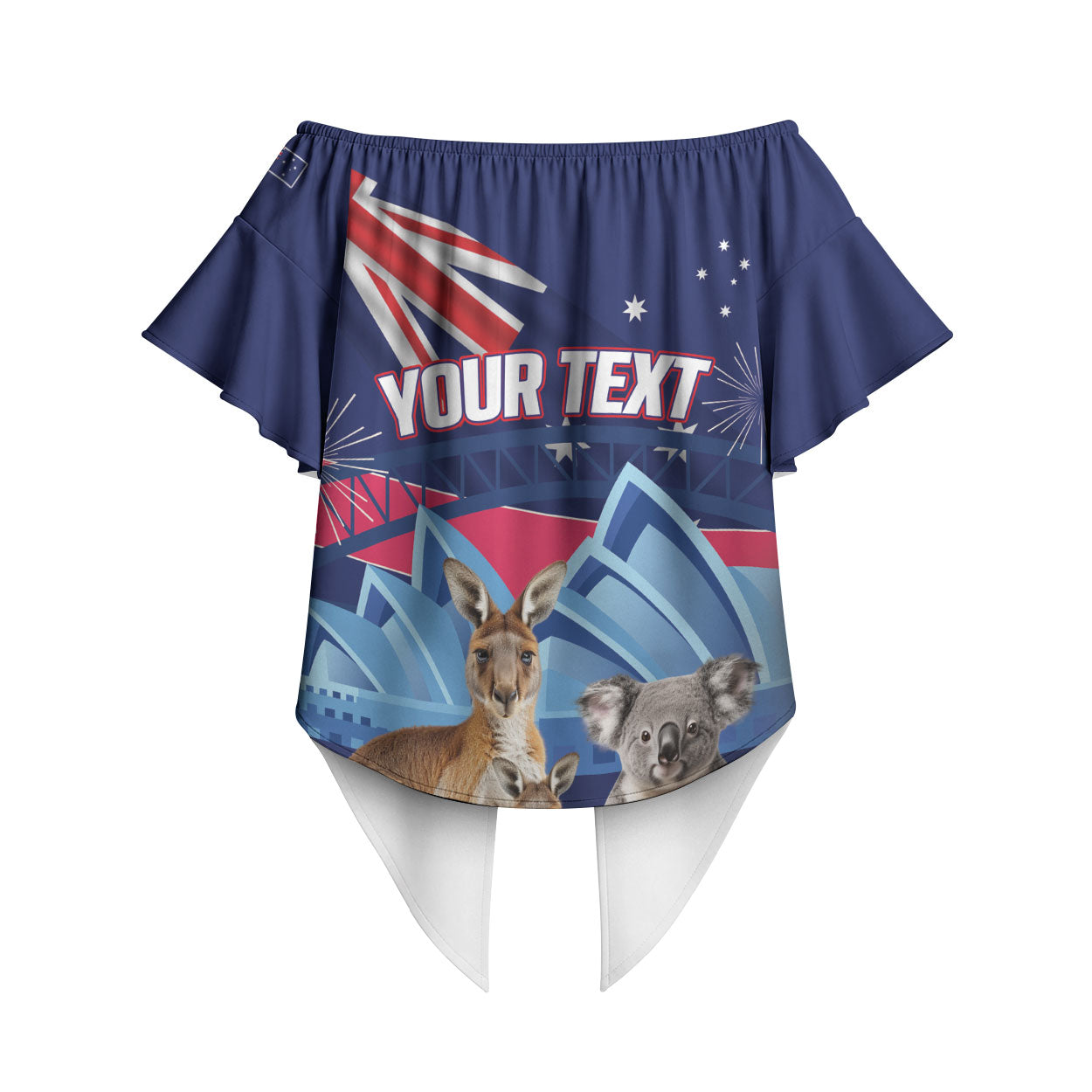 Personalised Australia Kangaroo Koala Off Shoulder Wrap Waist Top Aussie Flag Inspired
