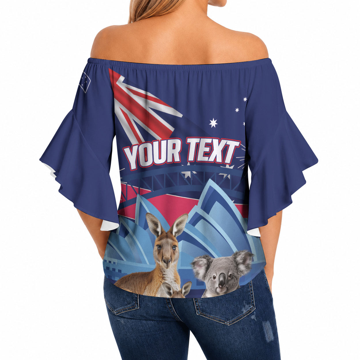 Personalised Australia Kangaroo Koala Off Shoulder Wrap Waist Top Aussie Flag Inspired