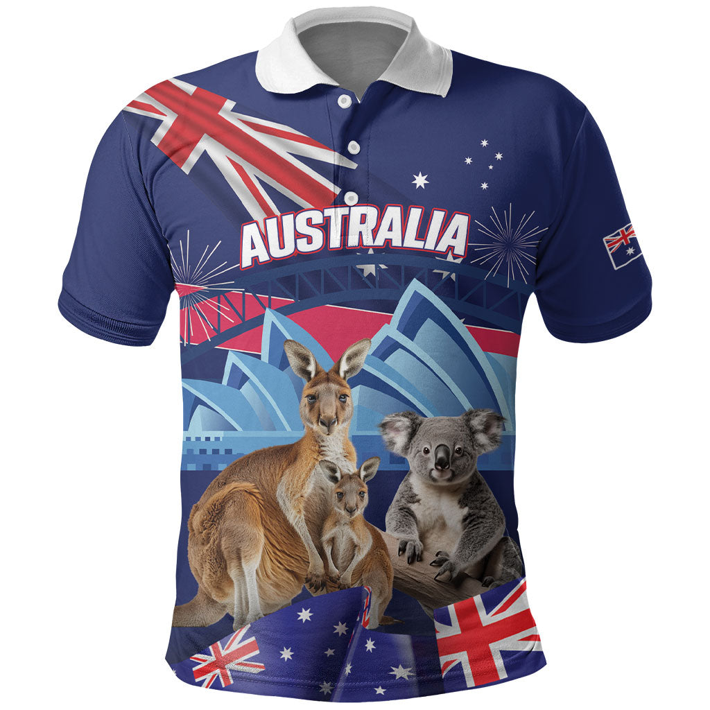 Personalised Australia Kangaroo Koala Polo Shirt Aussie Flag Inspired