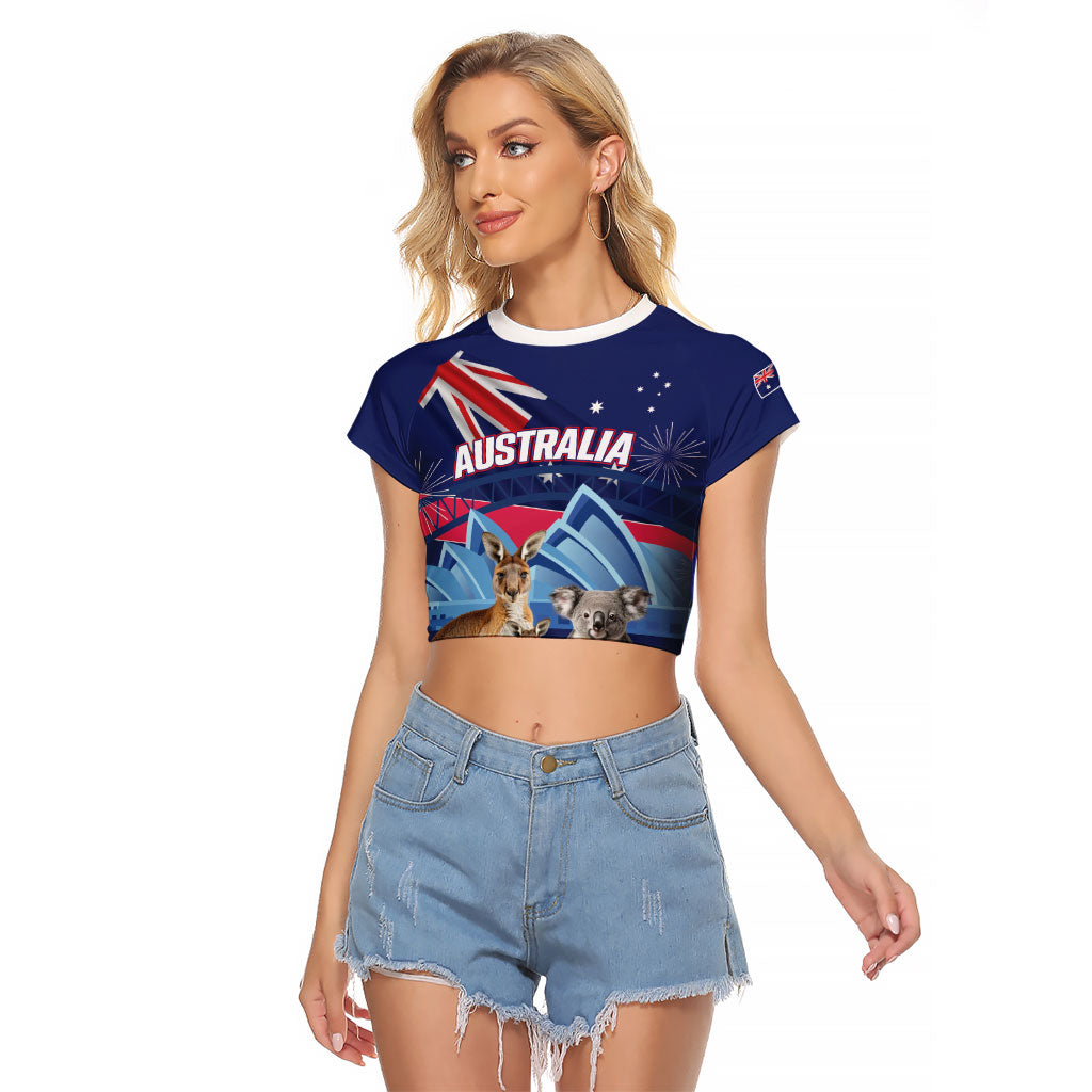 Personalised Australia Kangaroo Koala Raglan Cropped T Shirt Aussie Flag Inspired