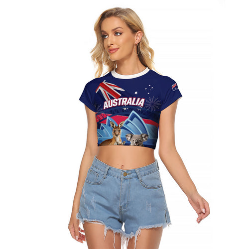 Personalised Australia Kangaroo Koala Raglan Cropped T Shirt Aussie Flag Inspired