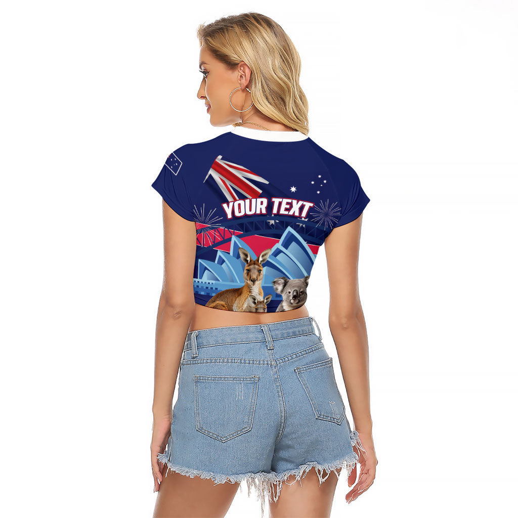 Personalised Australia Kangaroo Koala Raglan Cropped T Shirt Aussie Flag Inspired