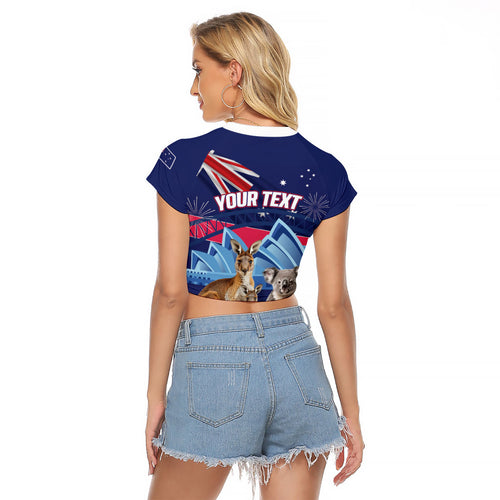 Personalised Australia Kangaroo Koala Raglan Cropped T Shirt Aussie Flag Inspired
