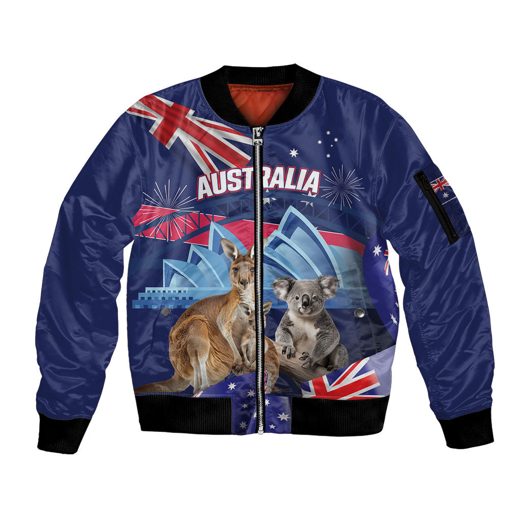 Personalised Australia Kangaroo Koala Sleeve Zip Bomber Jacket Aussie Flag Inspired
