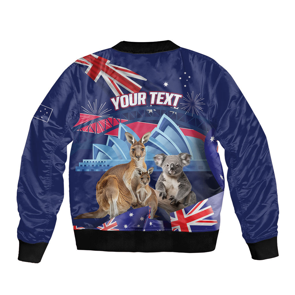 Personalised Australia Kangaroo Koala Sleeve Zip Bomber Jacket Aussie Flag Inspired