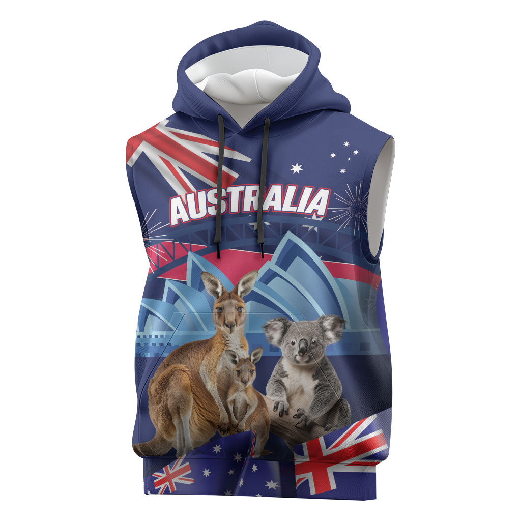 Personalised Australia Kangaroo Koala Sleeveless Hoodie Aussie Flag Inspired