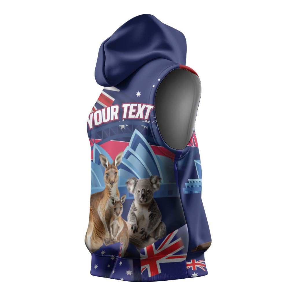 Personalised Australia Kangaroo Koala Sleeveless Hoodie Aussie Flag Inspired
