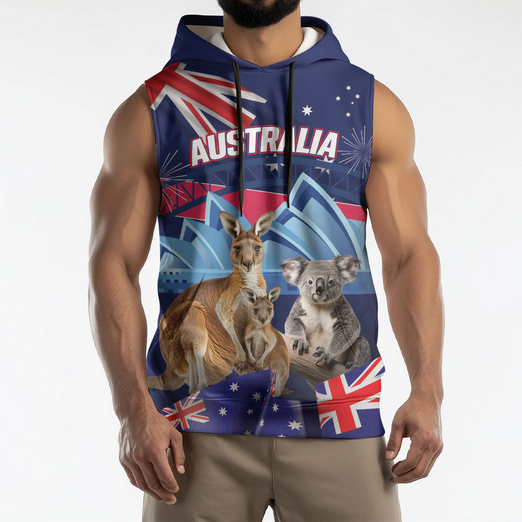 Personalised Australia Kangaroo Koala Sleeveless Hoodie Aussie Flag Inspired