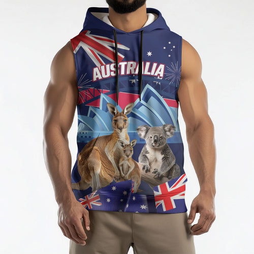 Personalised Australia Kangaroo Koala Sleeveless Hoodie Aussie Flag Inspired