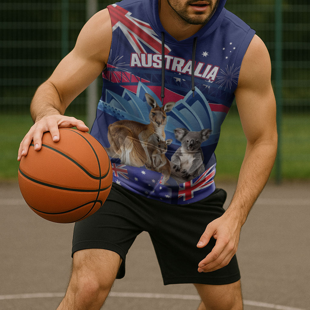 Personalised Australia Kangaroo Koala Sleeveless Hoodie Aussie Flag Inspired