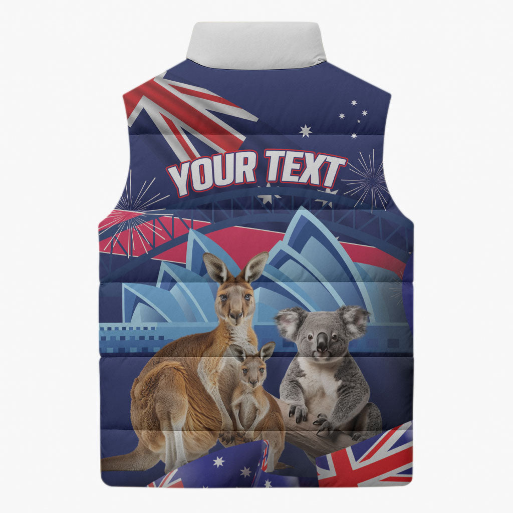 Personalised Australia Kangaroo Koala Sleeveless Puffer Jacket Aussie Flag Inspired