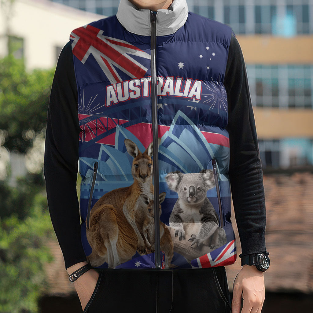 Personalised Australia Kangaroo Koala Sleeveless Puffer Jacket Aussie Flag Inspired