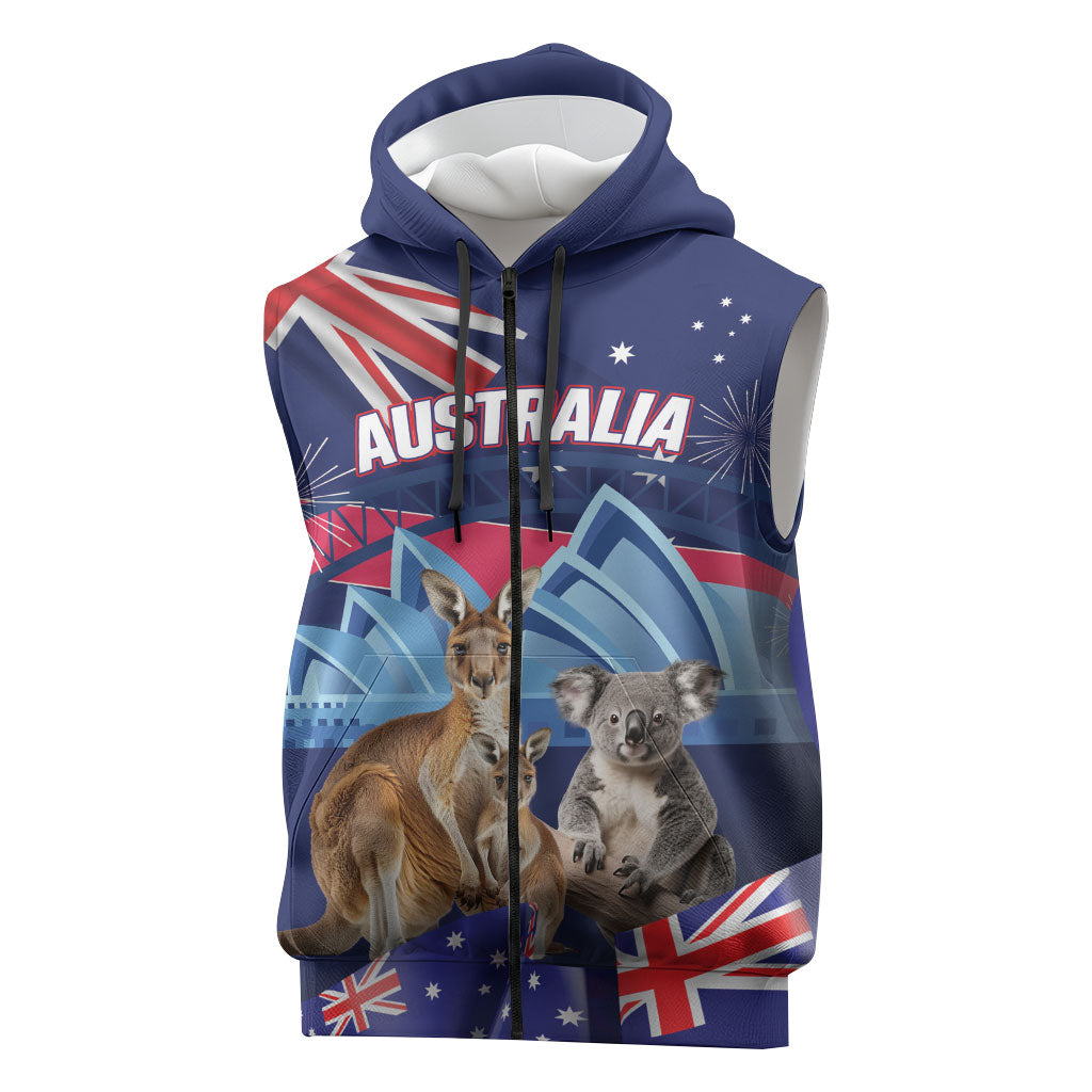 Personalised Australia Kangaroo Koala Sleeveless Zip Hoodie Aussie Flag Inspired
