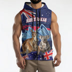 Personalised Australia Kangaroo Koala Sleeveless Zip Hoodie Aussie Flag Inspired