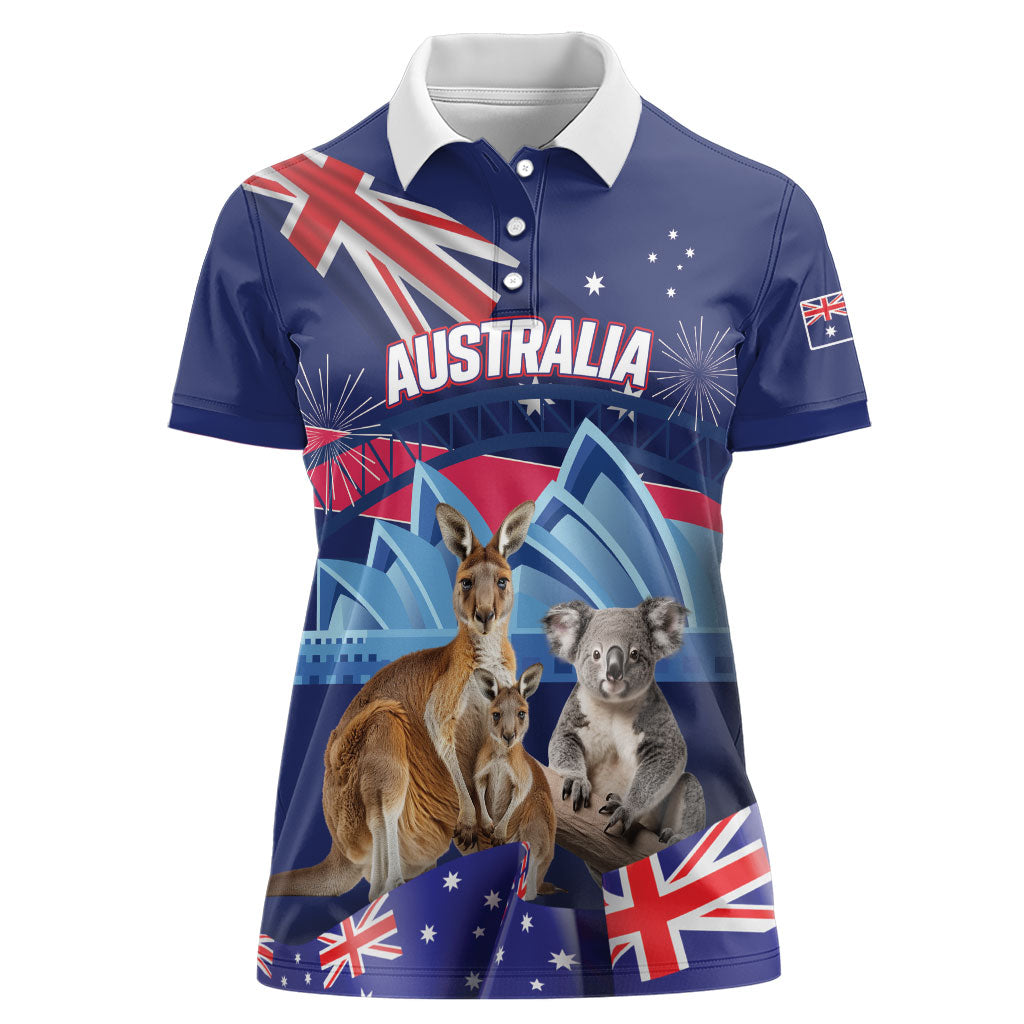 Personalised Australia Kangaroo Koala Women Polo Shirt Aussie Flag Inspired