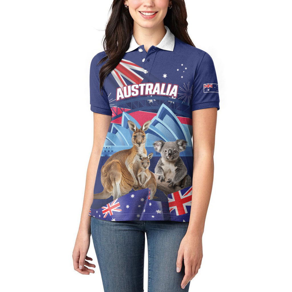 Personalised Australia Kangaroo Koala Women Polo Shirt Aussie Flag Inspired