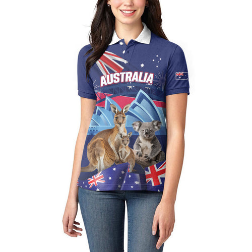 Personalised Australia Kangaroo Koala Women Polo Shirt Aussie Flag Inspired