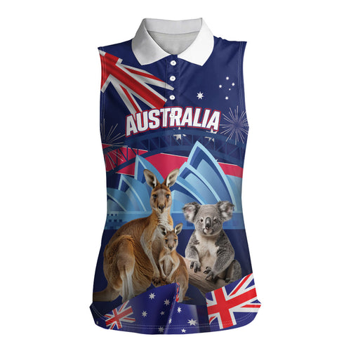 Personalised Australia Kangaroo Koala Women Sleeveless Polo Shirt Aussie Flag Inspired