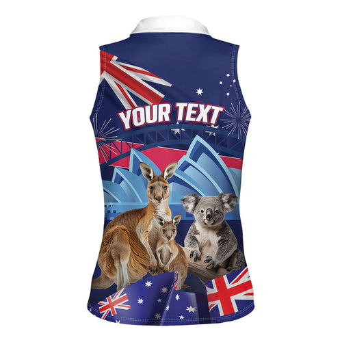 Personalised Australia Kangaroo Koala Women Sleeveless Polo Shirt Aussie Flag Inspired