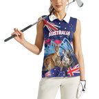 Personalised Australia Kangaroo Koala Women Sleeveless Polo Shirt Aussie Flag Inspired