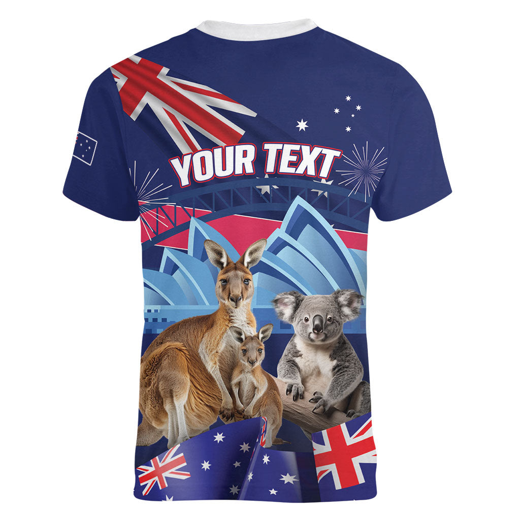 Personalised Australia Kangaroo Koala Women V-Neck T-Shirt Aussie Flag Inspired