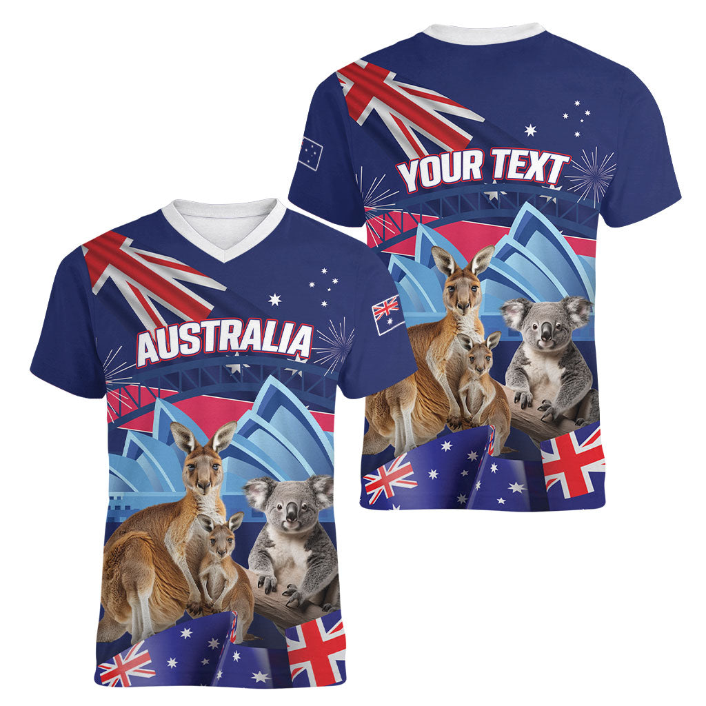 Personalised Australia Kangaroo Koala Women V-Neck T-Shirt Aussie Flag Inspired