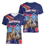 Personalised Australia Kangaroo Koala Women V-Neck T-Shirt Aussie Flag Inspired