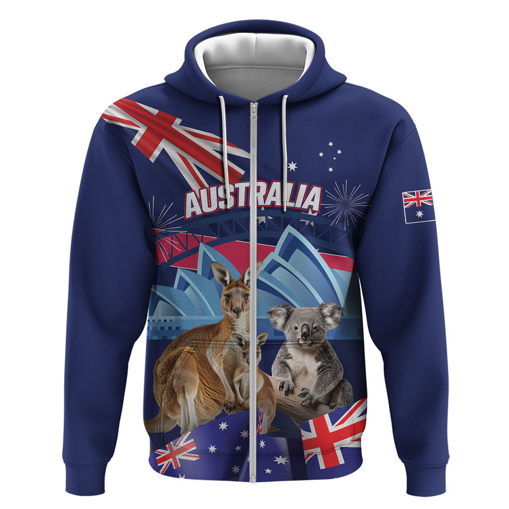 Personalised Australia Kangaroo Koala Zip Hoodie Aussie Flag Inspired