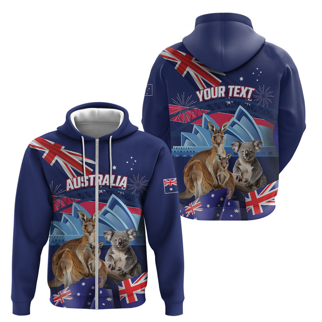 Personalised Australia Kangaroo Koala Zip Hoodie Aussie Flag Inspired