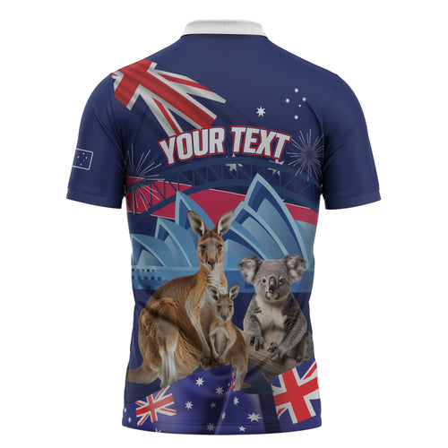 Personalised Australia Kangaroo Koala Zipper Polo Shirt Aussie Flag Inspired