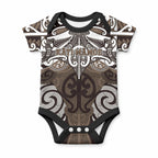 Personalised Maori Kati Mamoe Baby Onesie Silver Fern Kowhaiwhai Art