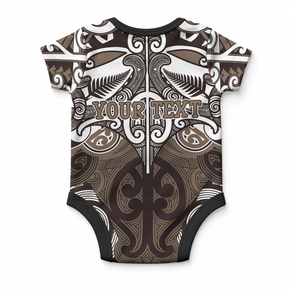 Personalised Maori Kati Mamoe Baby Onesie Silver Fern Kowhaiwhai Art