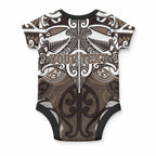 Personalised Maori Kati Mamoe Baby Onesie Silver Fern Kowhaiwhai Art