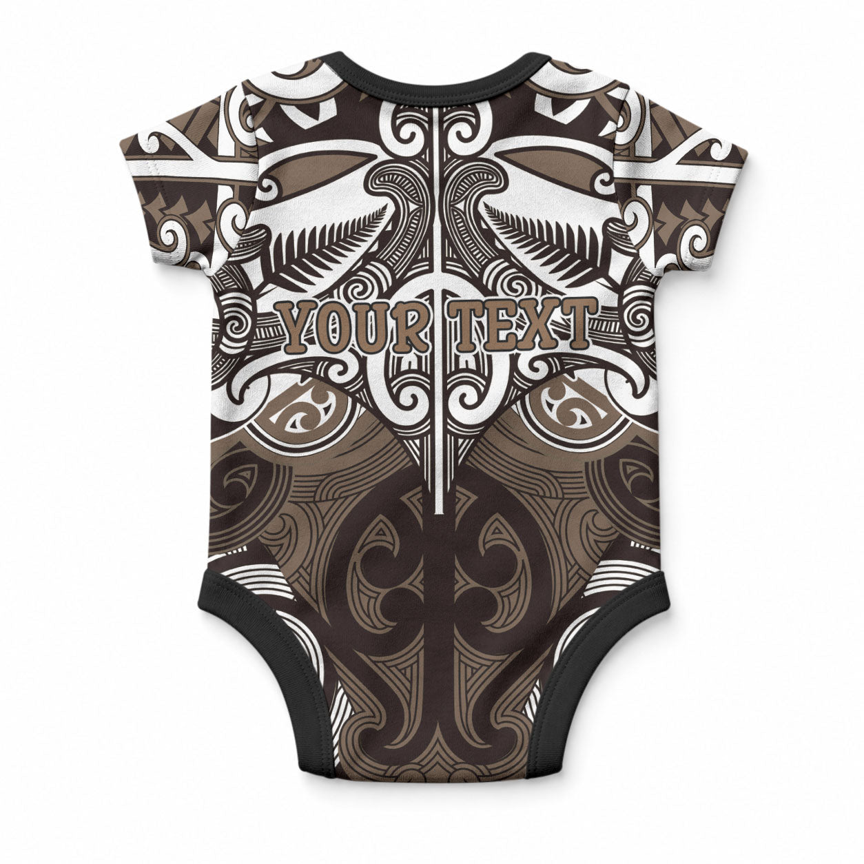 Personalised Maori Kati Mamoe Baby Onesie Silver Fern Kowhaiwhai Art