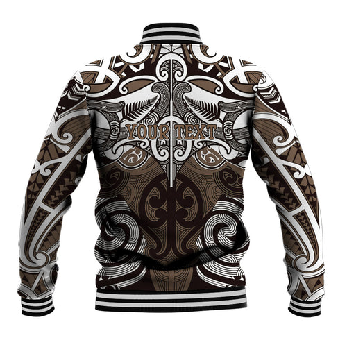 Personalised Maori Kati Mamoe Baseball Jacket Silver Fern Kowhaiwhai Art