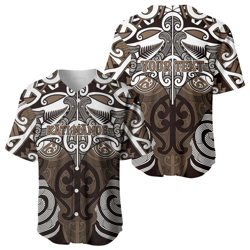 Personalised Maori Kati Mamoe Baseball Jersey Silver Fern Kowhaiwhai Art