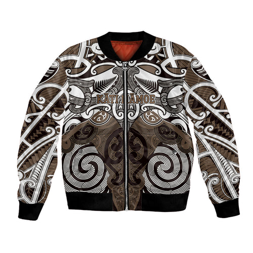 Personalised Maori Kati Mamoe Bomber Jacket Silver Fern Kowhaiwhai Art