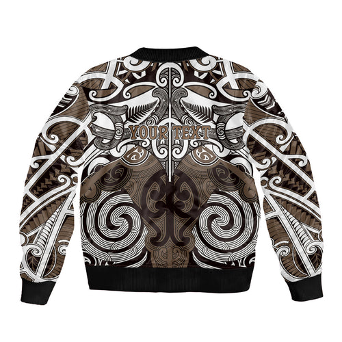 Personalised Maori Kati Mamoe Bomber Jacket Silver Fern Kowhaiwhai Art
