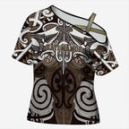 Personalised Maori Kati Mamoe Cross Shoulder Shirt Silver Fern Kowhaiwhai Art