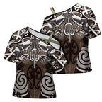 Personalised Maori Kati Mamoe Cross Shoulder Shirt Silver Fern Kowhaiwhai Art