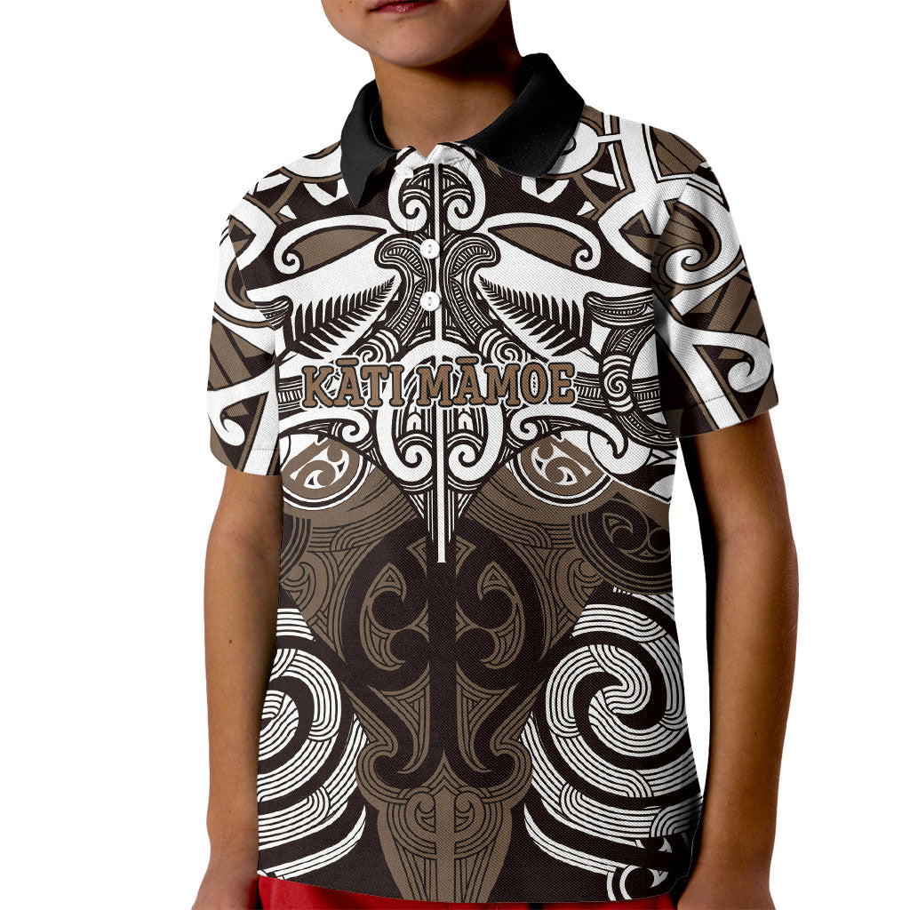 Personalised Maori Kati Mamoe Kid Polo Shirt Silver Fern Kowhaiwhai Art