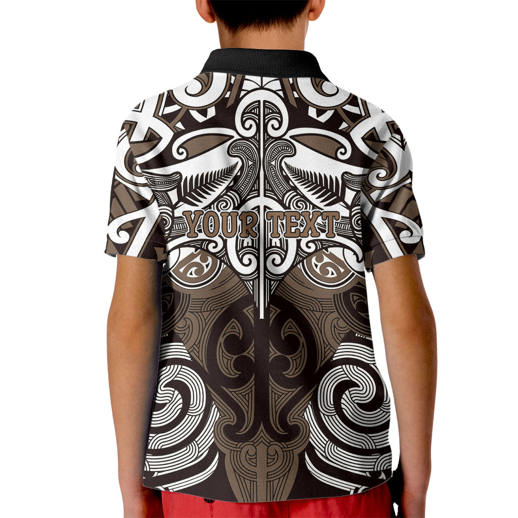 Personalised Maori Kati Mamoe Kid Polo Shirt Silver Fern Kowhaiwhai Art