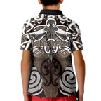 Personalised Maori Kati Mamoe Kid Polo Shirt Silver Fern Kowhaiwhai Art