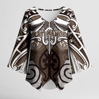 Personalised Maori Kati Mamoe Kimono Sleeve Blouse Silver Fern Kowhaiwhai Art