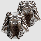 Personalised Maori Kati Mamoe Kimono Sleeve Blouse Silver Fern Kowhaiwhai Art