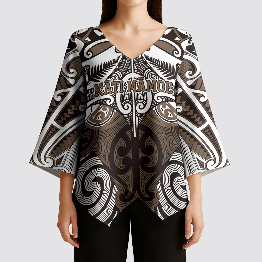 Personalised Maori Kati Mamoe Kimono Sleeve Blouse Silver Fern Kowhaiwhai Art