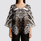 Personalised Maori Kati Mamoe Kimono Sleeve Blouse Silver Fern Kowhaiwhai Art