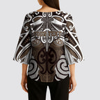 Personalised Maori Kati Mamoe Kimono Sleeve Blouse Silver Fern Kowhaiwhai Art