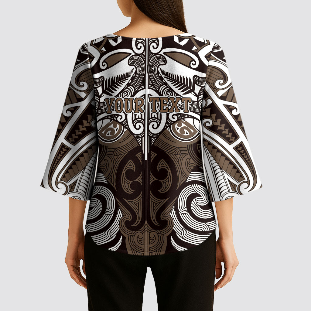 Personalised Maori Kati Mamoe Kimono Sleeve Blouse Silver Fern Kowhaiwhai Art