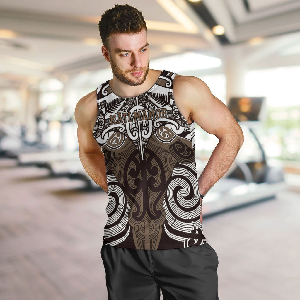 Personalised Maori Kati Mamoe Men Tank Top Silver Fern Kowhaiwhai Art